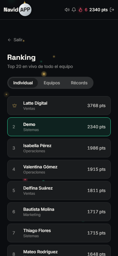 Ranking individual en NavidAPP